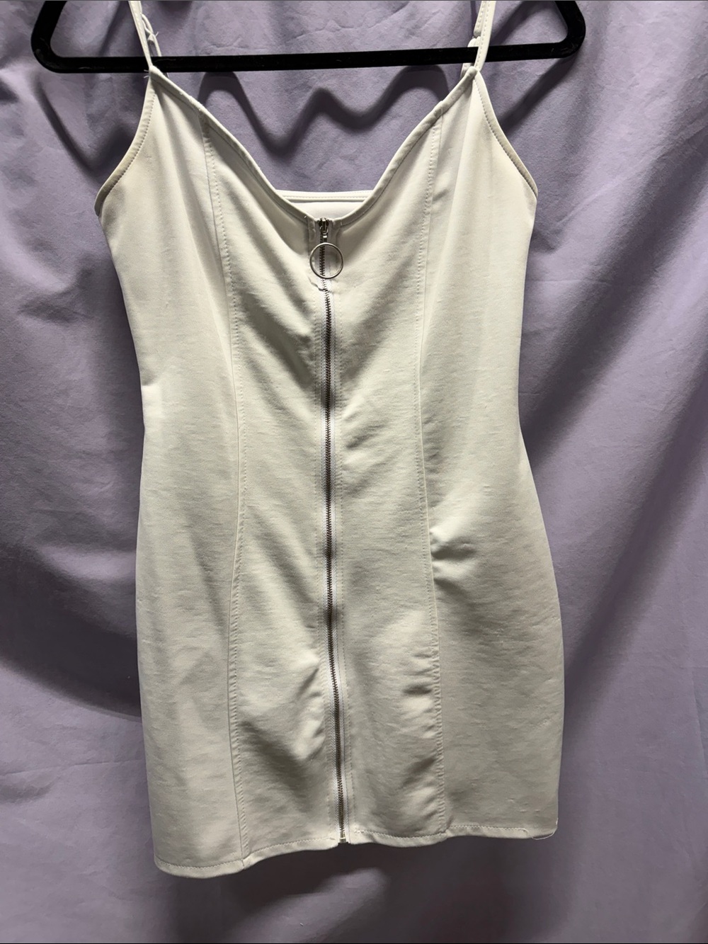 White Zip-Front Bodycon Mini Dress
